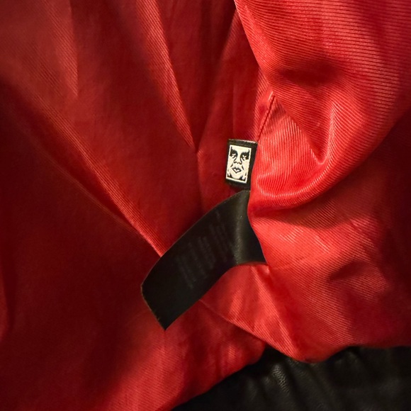 Sold *Obey Black faux Leather Jacket with Red Lining - Picture 6 of 10